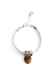 White Braided Leather Bracelet with Tigers Eye Heart