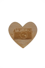 Engraved Vintage Camera Cut-Out Heart Brooch