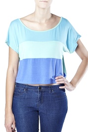 Colour Blocking Top in Green and Blue