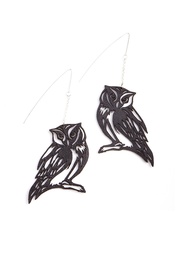 Black Leather Owl Earrings