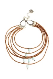 Tan Multi-Strand Leather Necklace with Agate Hearts