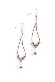 Tan leather and Opal Earrings