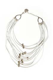 White Multi-Strand Leather Necklace with Metal