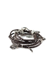 Braided Leather Wrap with Metal Charms in Chocolate  