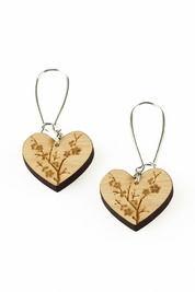 Engraved Cherry Blossom Cut-Out Heart on Silver Hook