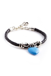 Black Braided Leather Bracelet with Blue Howlite Heart