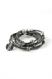 Braided Leather Wrap with Metal Charms in Grey  