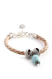 Beige Braided Leather Bracelet with Turquoise Howlite Stone