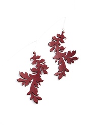 Deep Red Leather Leaf Earrings
