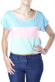 Colour Blocking Top in Pink and Blue