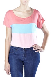 Colour Blocking Top in Blue and Pink