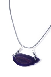 Purple Agate Stone on Grey Leather Necklace 