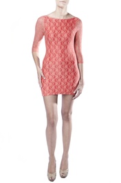 Lace Bodycon Dress in Coral