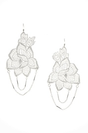Flower Chain Loop Earrings in White