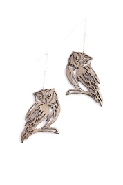 Gold Leather Owl Earrings  
