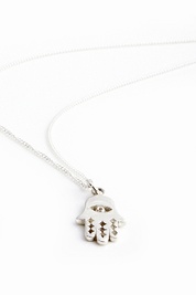 Hamsa Hand Pendant on Silver Necklace