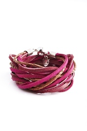 Multi-Strand Leather Wrap Bracelet in Pink and Tan