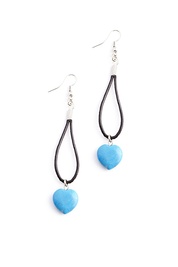 Black Leather and Blue Howlite Heart Earrings 