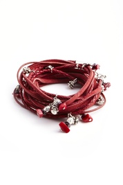 Multi-Strand Leather Wrap Bracelet with Coral and Garnet Stones