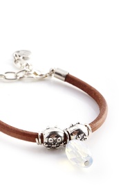 Tan Braided Leather Bracelet with Opal Stone